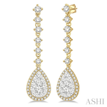 14K Yellow Gold "Lovebright" Pear Stud Vertical Link Earrings,  1.0CTW